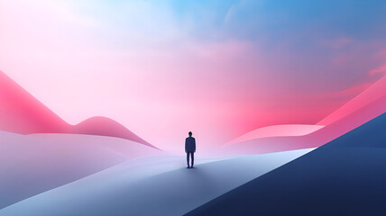 Minimalist and elegant background with soft gradients and a silhouette of a man standing on the middle. 