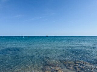 Beautiful blue sea horizon, blue sea and blue sky, natural seascape background