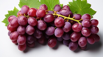 Fototapeta premium Vibrant and Juicy Fresh Grapes, Harvested from an Organic Vineyard, Isolated on a Clean White Background, Showcasing the Natural Beauty and Ripe Bounty of Grape Clusters in Close-Up 