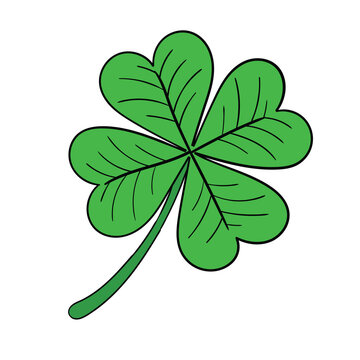Hand-drawn cartoon four leaf clover on a white background. The concept of luck.