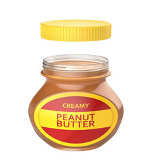 Glass jar with peanut butter on transparent background