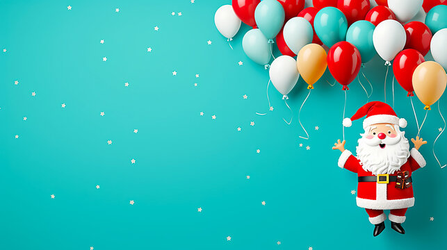 Christmas image of Santa with balloons with copy space