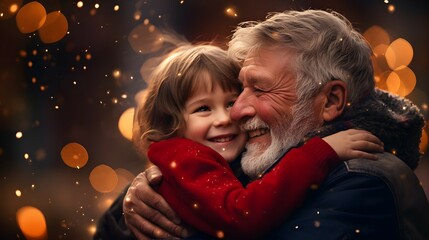 grandparent and grandchild hugging - obrazy, fototapety, plakaty