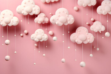 Paper cloud with rain on pastel pink background