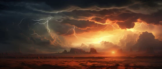 Fototapeten Classic southwest desert landscape with storm clouds and lightning © Ruslan Gilmanshin