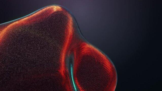 Abstract 3D Shape, Sphere Morphing, Left of Frame, Teal and Orange, Textured, Blob, Cinematic Lighting, Seamless Loop, Slow Motion 