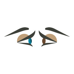 Simple illustration of a woman's eye in profile. Brown and blue eye and eyebrow of woman. Vision, ophthalmology. Logo for the beauty salon. Lash extension, lash lift, brows.
