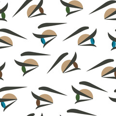Seamless pattern witn woman's eye in profile. Brown, green, blue eye and eyebrow of woman. Vision, ophthalmology. Logo for the beauty salon. Lash extension, lash lift, brows. Stop racism. Friendship.