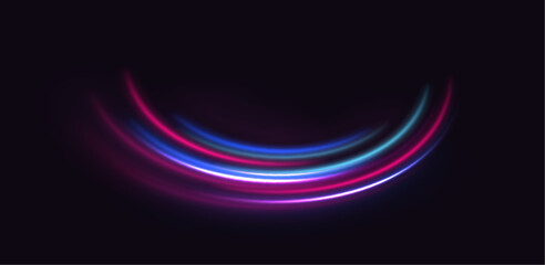 Elegant bright neon linear wave. Abstract light lines of movement and speed with blue color and sparkles. Big data traffic visualization, dynamic high speed data streaming traffic.	