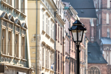 street light in the old town of Krakow in Poland