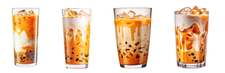 Thai tea, sweet and cool, refreshing collection Isolated on transparent background.