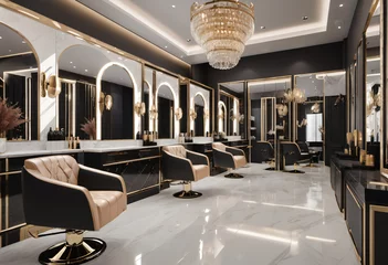 Tuinposter An elegant image showcasing the opulent interior of a high-end hair salon, perfect for conveying the sophistication and luxury of premium beauty services © Adriana Nikolova