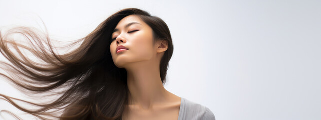 Sleek and Shiny Black Hair - Ideal for Korean Beauty and Makeup Ads - obrazy, fototapety, plakaty