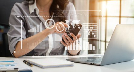 Financial report data of business operations balance sheet and income statement as Fintech concept....