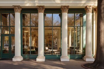 Obraz premium office exterior with antique columns and large glass windows