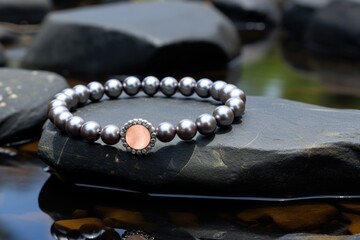 a single pearl beaded bracelet elegantly placed on a slate stone