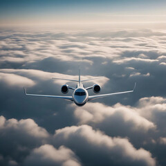 aerial view of the private airplane jet in the sky - obrazy, fototapety, plakaty