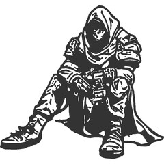 Exhausted Hunter Vintage Illustration Vector