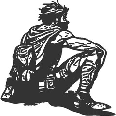 Exhausted Hunter Vintage Illustration Vector