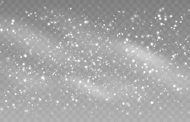Vector snow background png. Snow png. Snowfall, blizzard, winter. Falling snowflakes. Christmas background.
