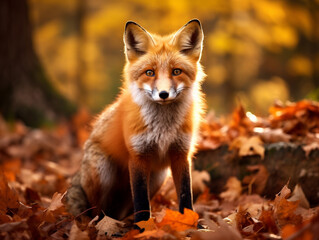 Naklejka na ściany i meble A Photo of a Fox in an Autumn Setting