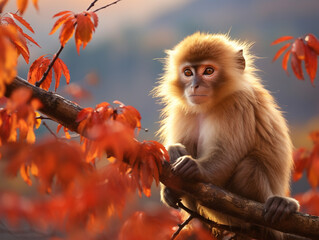 A Photo of a Monkey in an Autumn Setting