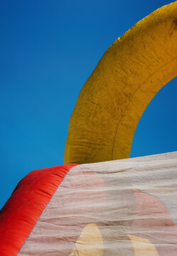 Children's inflatable jumpy house castle top half with blue sky