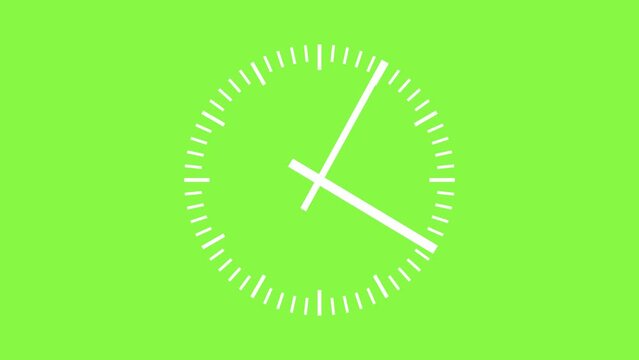 green screen animation, timelapse analog clock, circle clock 12.00, complete loop