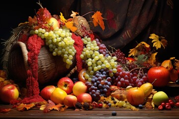 Naklejka na ściany i meble a cornucopia spilling with autumn fruits