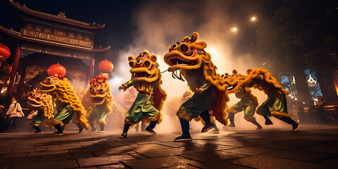  Dragon dance celebrating Chinese  New Year Captivating Cultural Heritage Exploring the Symbolism of Dragon Dance in Chinese New Year AI Generative  - obrazy, fototapety, plakaty