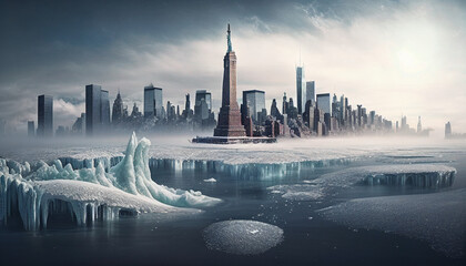 氷に包まれたニューヨークのイラスト - obrazy, fototapety, plakaty