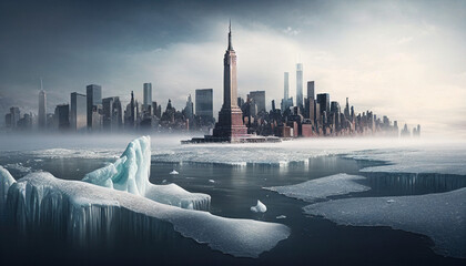 氷に包まれたニューヨークのイラスト