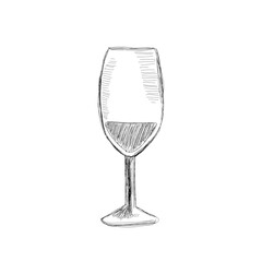Wine glass on a white background. Black and white sketch. Vector