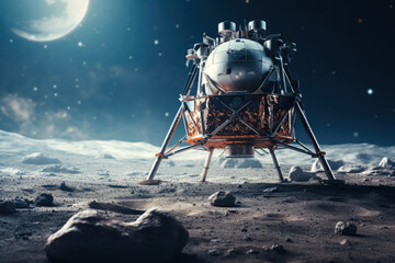 Close-up Lunar Lander touchdown details background with empty space for text 