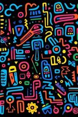 Vibrant Pop Art Patterns with Fun Shapes on Black Background. Generative ai