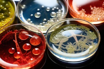 close-up of petri dishes with reactions of blood disorders