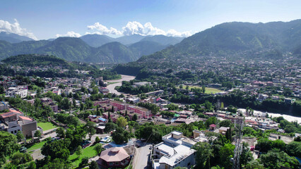 Fototapeta na wymiar Beautiful Aerial view of Muzaffarabad, Azad Kashmir - Muzaffarabad Azad Kashmir city view - 