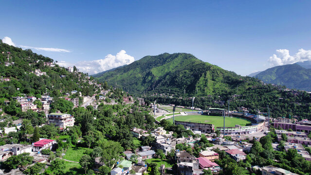 A beautiful view of Muzaffarabad Cricket Stadium, Azad Kashmir -Capital city of Pakistan Administrated Jammu Kashmir. 