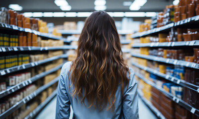 Woman shopping at supermarket