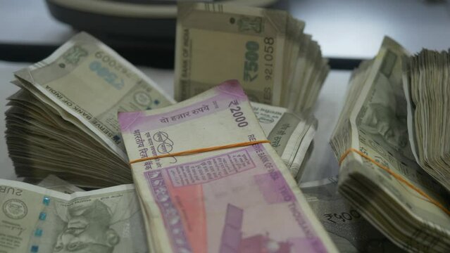 2000 and 500 Indian rupee banknotes, Lots of Cash, Selective Focus, Close-up