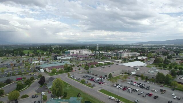 City Landscape of Kalispell, Montana in Summer - Aerial Drone View with Copy Space