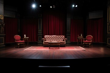 an empty stage set for a chamber of commerce talk