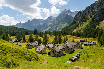 Skyline of the alpine village of Crampiolo, Piedmont, Northern Italy