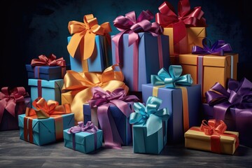 multiple gift boxes with colorful ribbons - Powered by Adobe