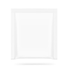 Sachet mockup with drop shadow. Hyper realistic. Vector illustration isolated on white background. Flat lay view. Packaging for cosmetic, food, pet. Ready for your design. EPS10.