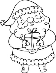 Cute Santa Claus outline with gift box