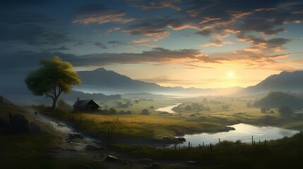 beautiful natural scenery in the village