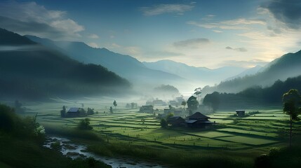 beautiful natural scenery in the village