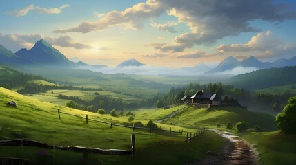 beautiful natural scenery in the village