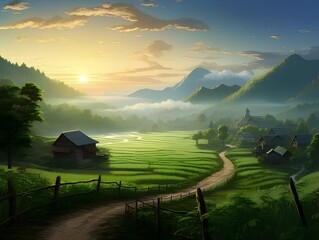 beautiful natural scenery in the village